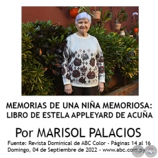 MEMORIAS DE UNA NIÑA MEMORIOSA: LIBRO DE ESTELA APPLEYARD DE ACUÑA - Por MARISOL PALACIOS - Domingo, 04 de Septiembre de 2022